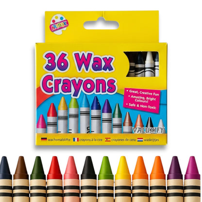 Art Box Wax Crayons - Pack Children Kids Party Colouring Soft Bright Colours