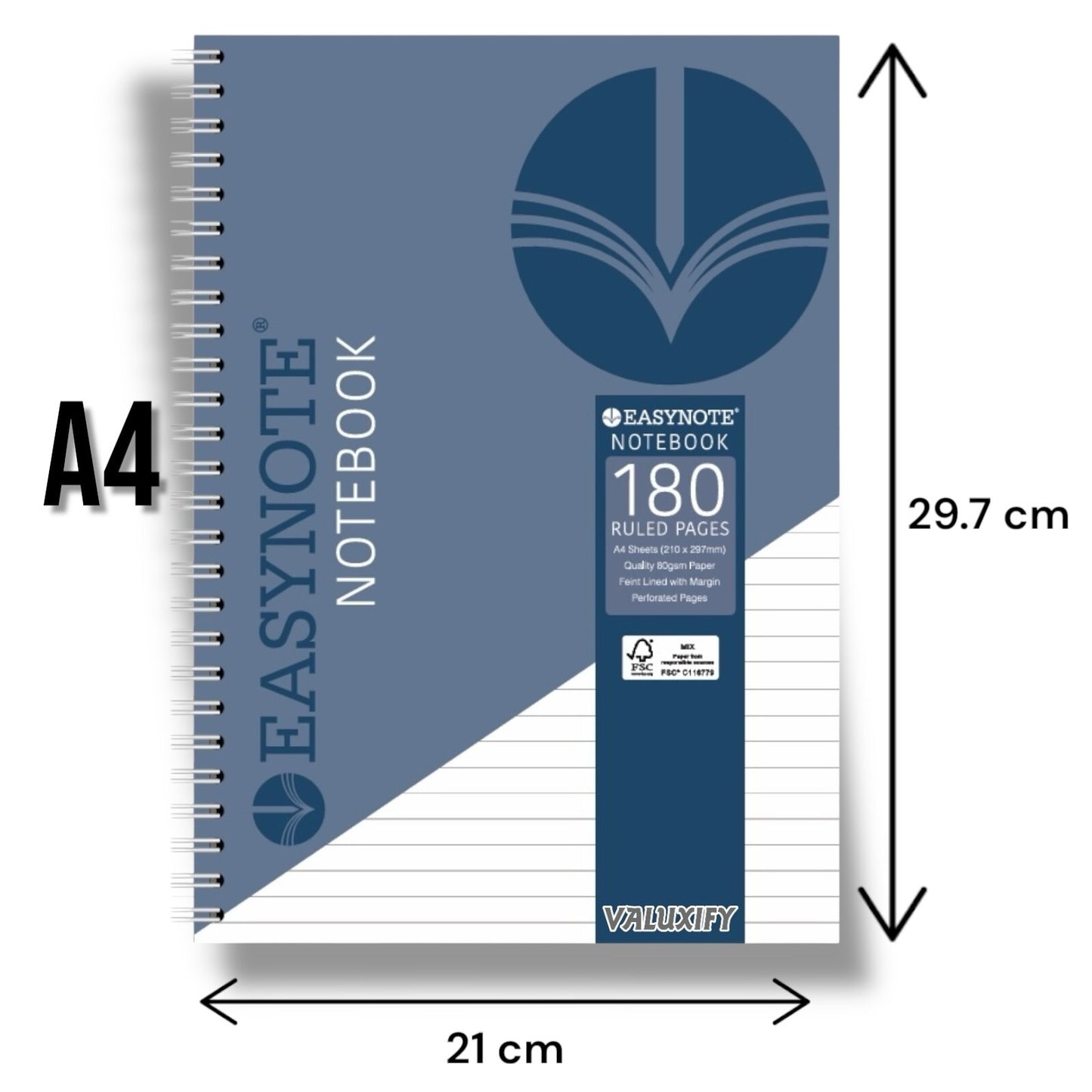 A4 Premium Spiral Notebook Note Pad Notes 180 Lined pages 80gsm Paper Easynote