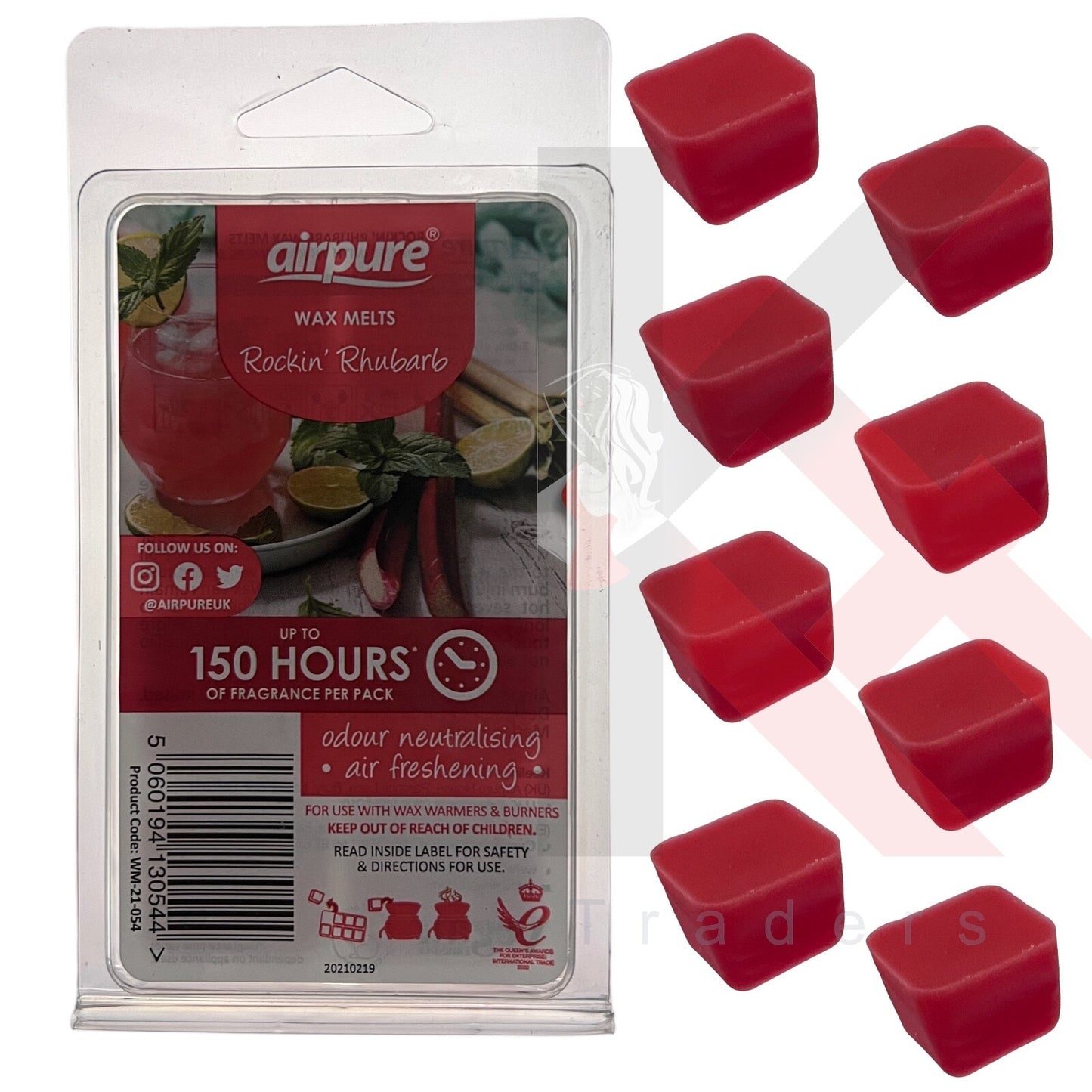 AIRPURE  ROCKIN RHUBAR BWAX MELTS  SCENTED CANDLE BURNER REFILL HOME 150 HOURS