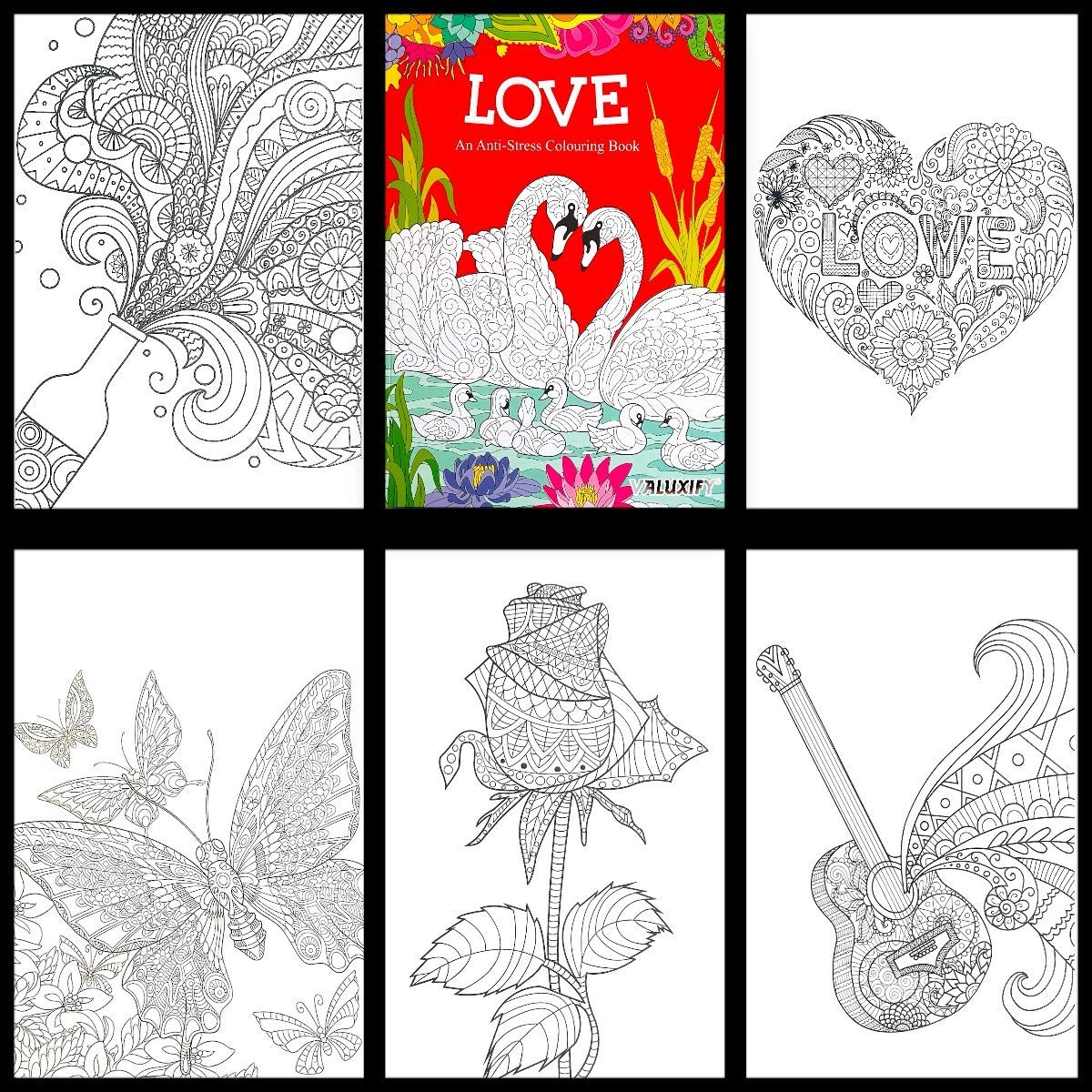 2 Adult Colouring Books Fashion Love Anti Stress Colour Therapy Mind Relax A4