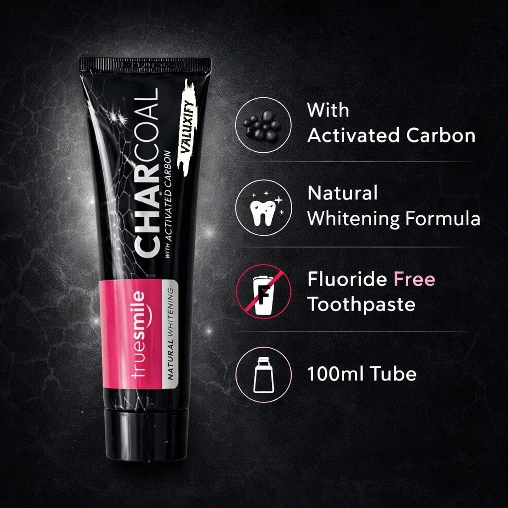 Truesmile Charcoal Toothpaste Fluoride Free  Activated Carbon Free Toothbrush