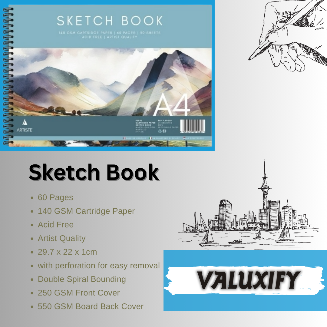 A4 Sketch Book White Paper Artist Craft Doodling Sketching 60 Pages Book Spiral