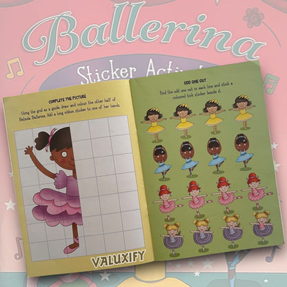 KIDS CHILDREN BALLERINA  STICKER ACTIVITY BOOK GIRLS  COLOURING FUN GAMES A4