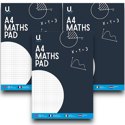 a4 maths pads 3 pack 70 sheets 70gsm squared paper glue bound study notebook
