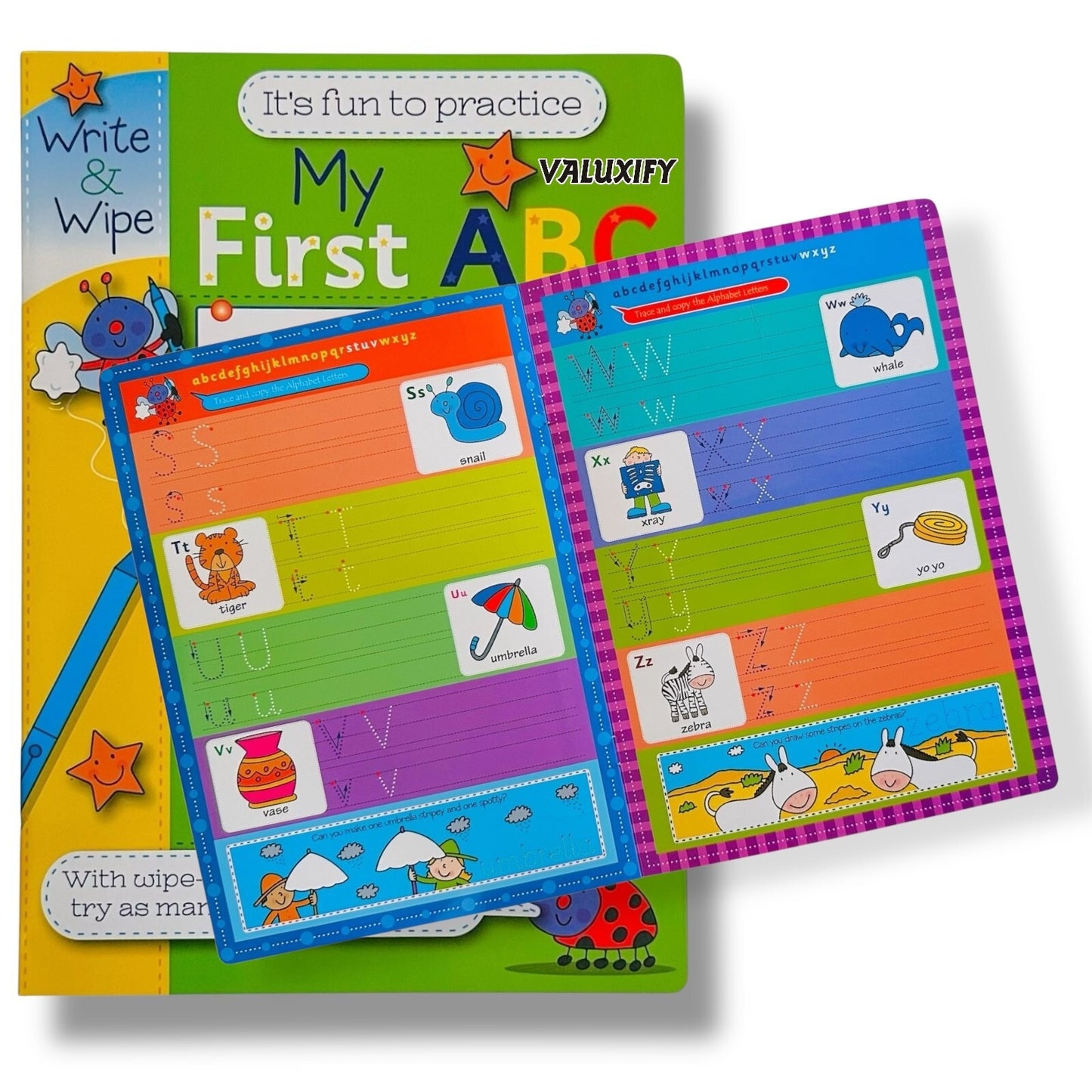 Kids Learning Books ABC Numbers Writing Reading Wipe Clean Pages Fast Shipping