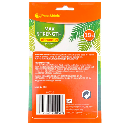 Mosquito Insect Repellent Citronella Patches Max Strength Outdoor 36 Pieces