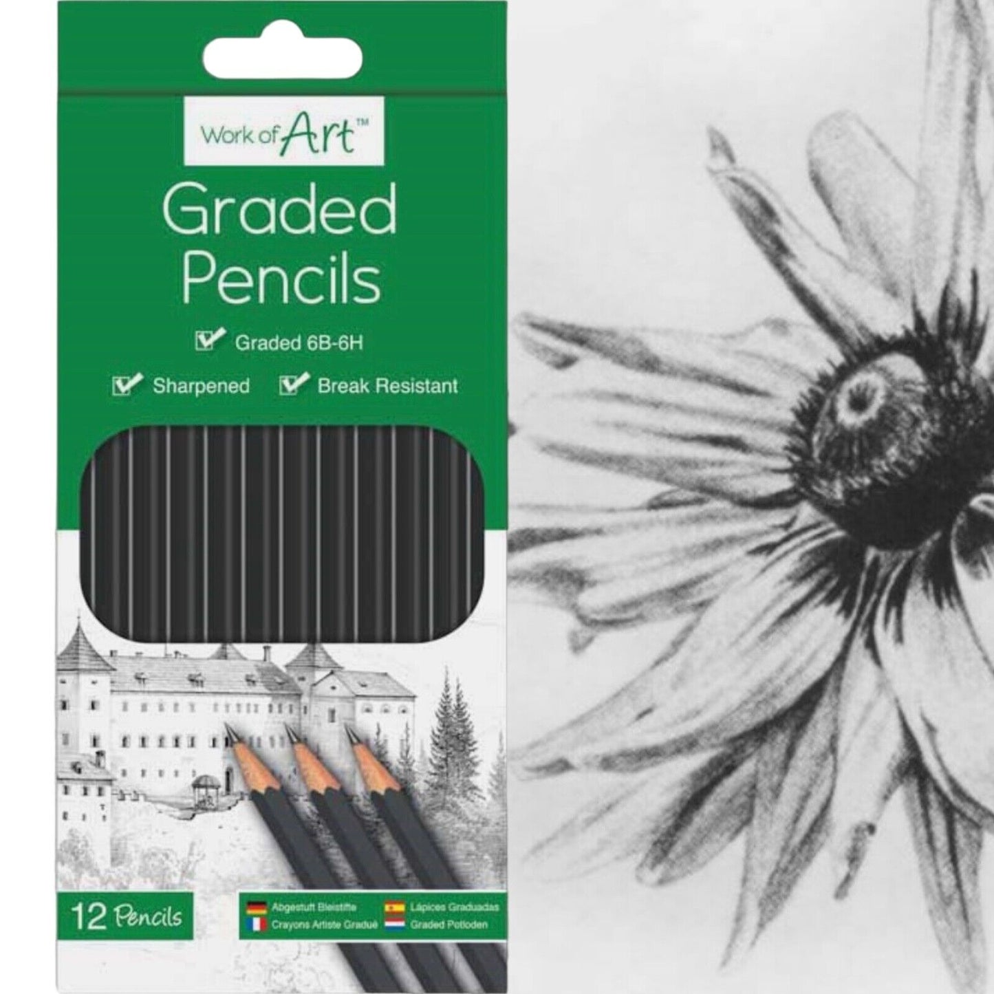 12 Graded Sketch Pencils Drawing Sketching Tones Shades Art Artist Picture Draw