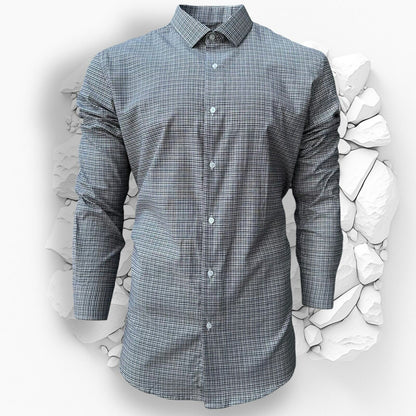 Mens Check Shirt Grey Classic Long Sleeve Work Casual Outdoor PolyCotton Shirt