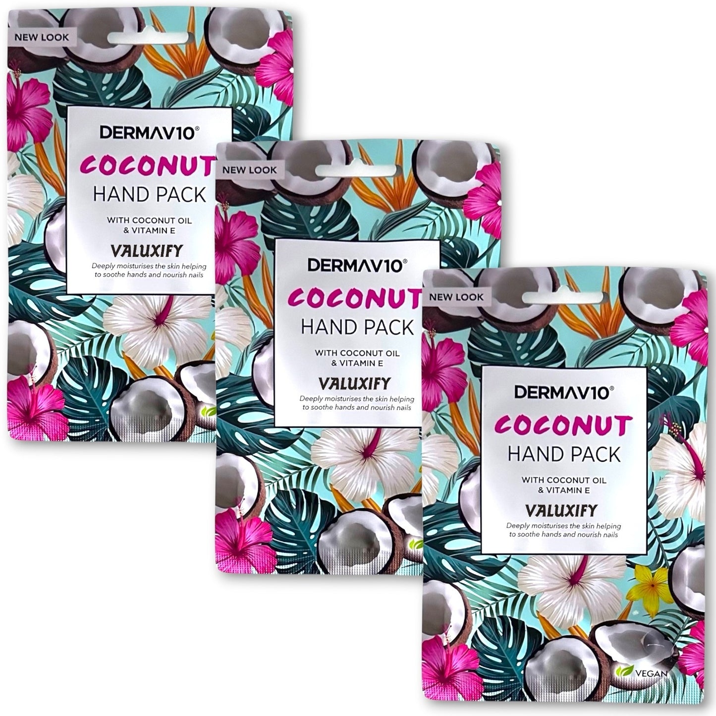Derma V10 Coconut Moisturising Hand Mask with Vitamin E Oil – Pack of 3 Nourish