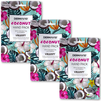 Derma V10 Coconut Moisturising Hand Mask with Vitamin E Oil – Pack of 3 Nourish