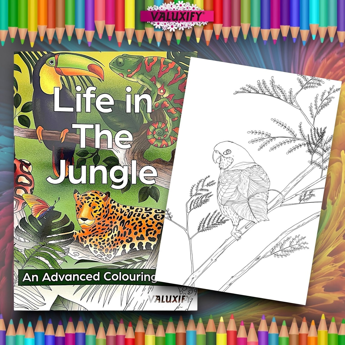 Adult Advance Jungle Colouring Book Colour Therapy Anti Stress 18 Pencils
