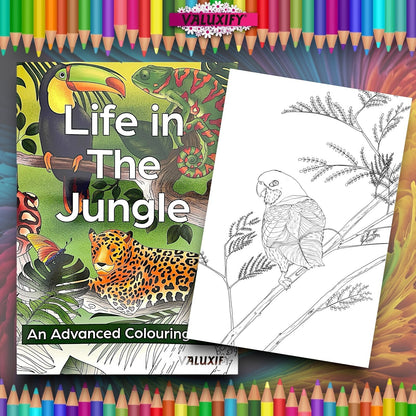Adult Advance Jungle Colouring Book Colour Therapy Anti Stress 18 Pencils