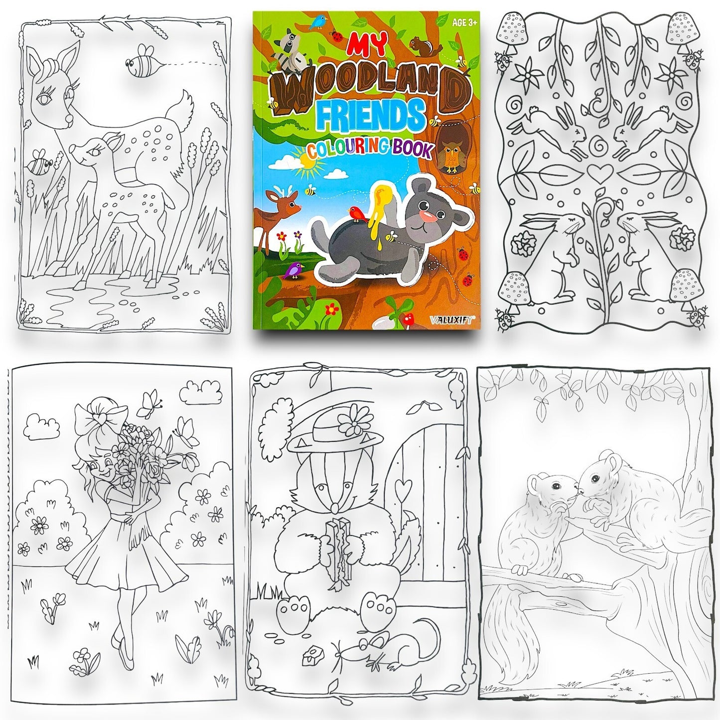 2 | CHILDREN COLOURING ACTIVITY BOOKS | MY WOODLAND FRIENDS | FOR GIRLS BOYS A4