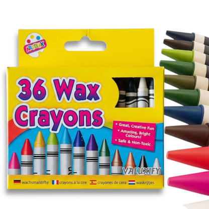 Art Box Wax Crayons - Pack Children Kids Party Colouring Soft Bright Colours