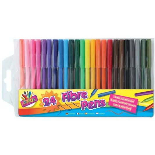 24 Felt Tip Pens Set Fine Fibre Drawing Marker Colouring Art School Colour Kids