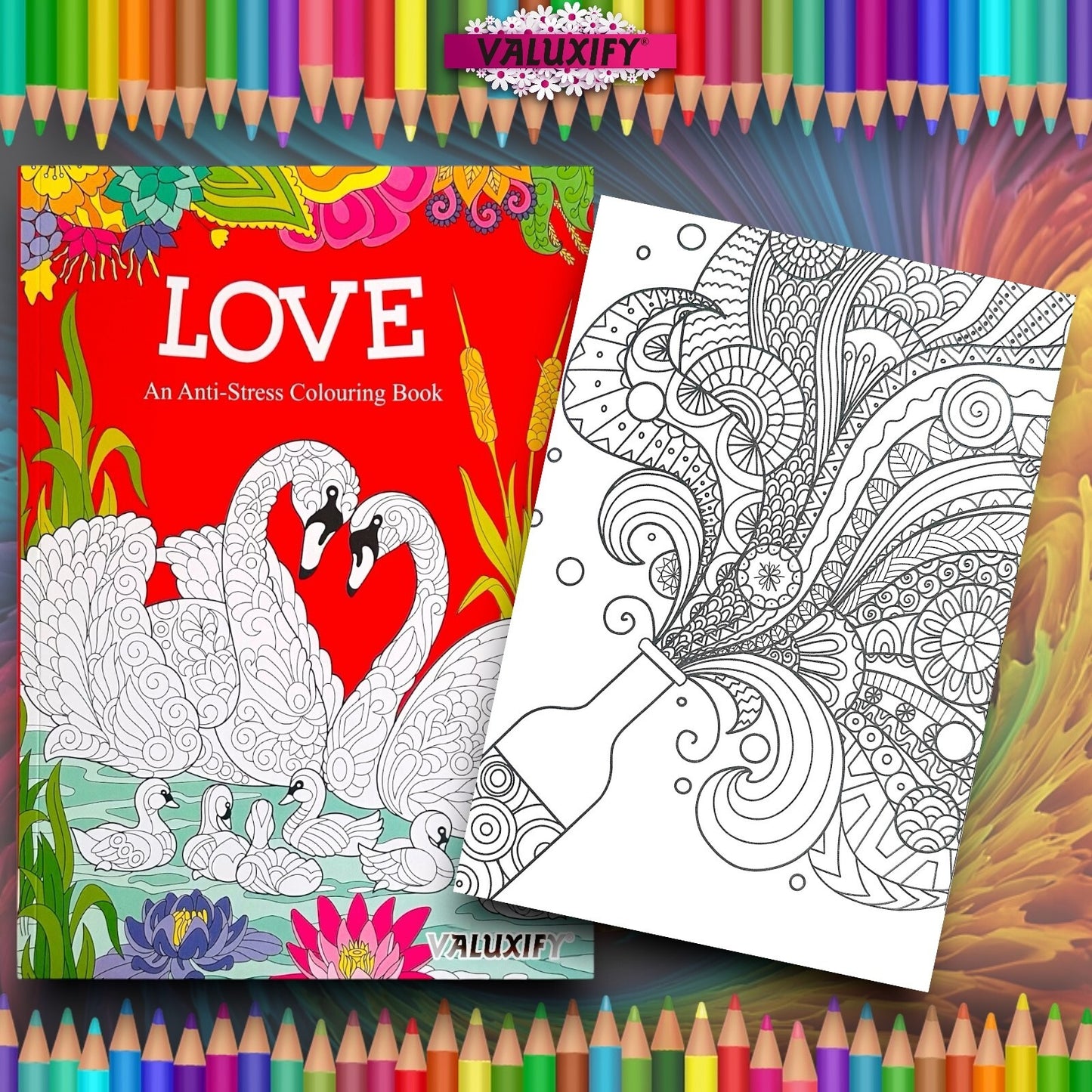 2 Adult Colouring Books Fashion Love Anti Stress Colour Therapy Mind Relax A4