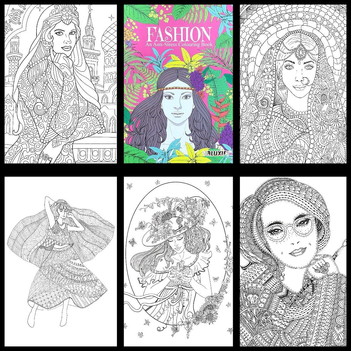 2 Adult Colouring Books Fashion Love Anti Stress Colour Therapy Mind Relax A4