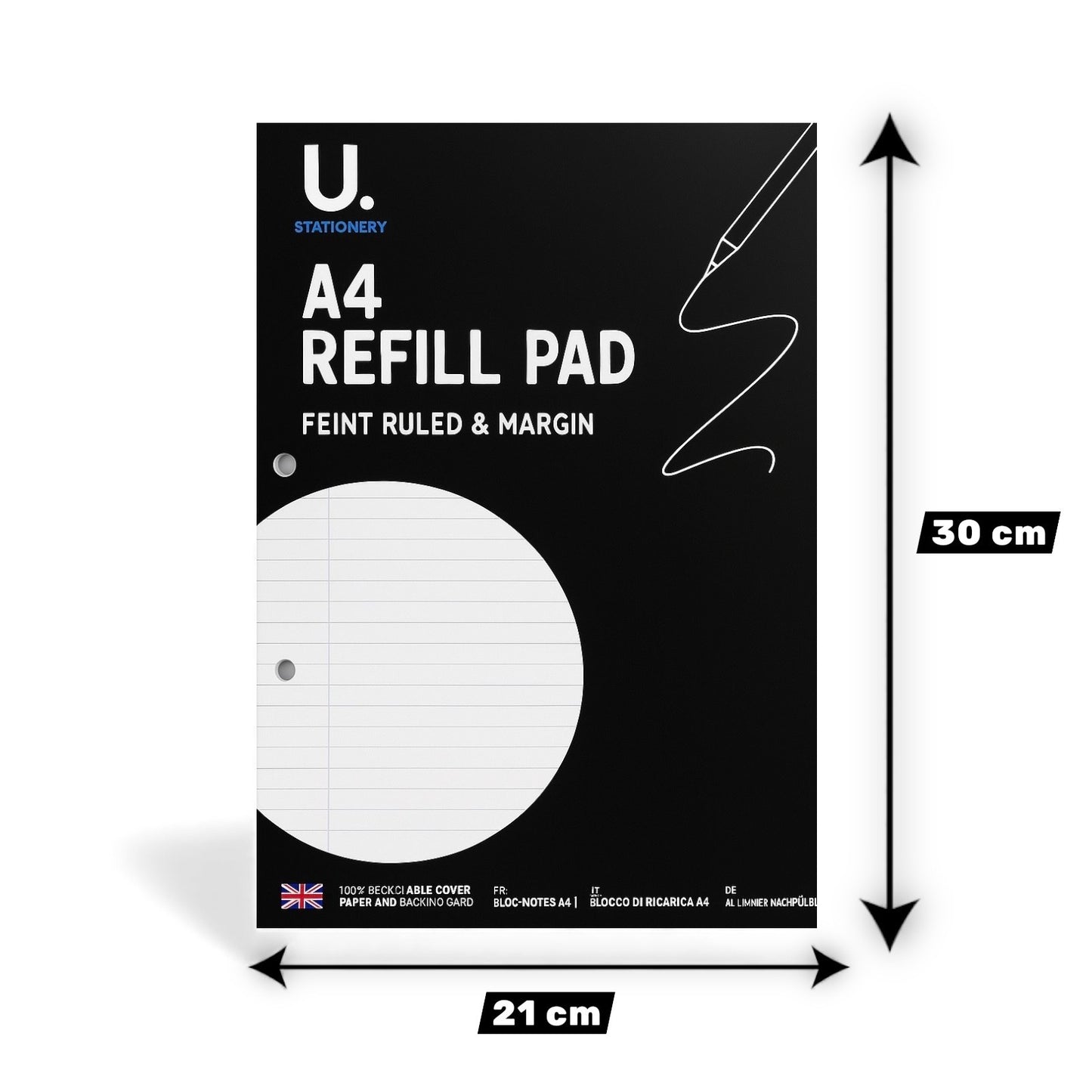 A4 lined Refill Pad 130 Pages Notepad Memo Writing Ruled Student Office School