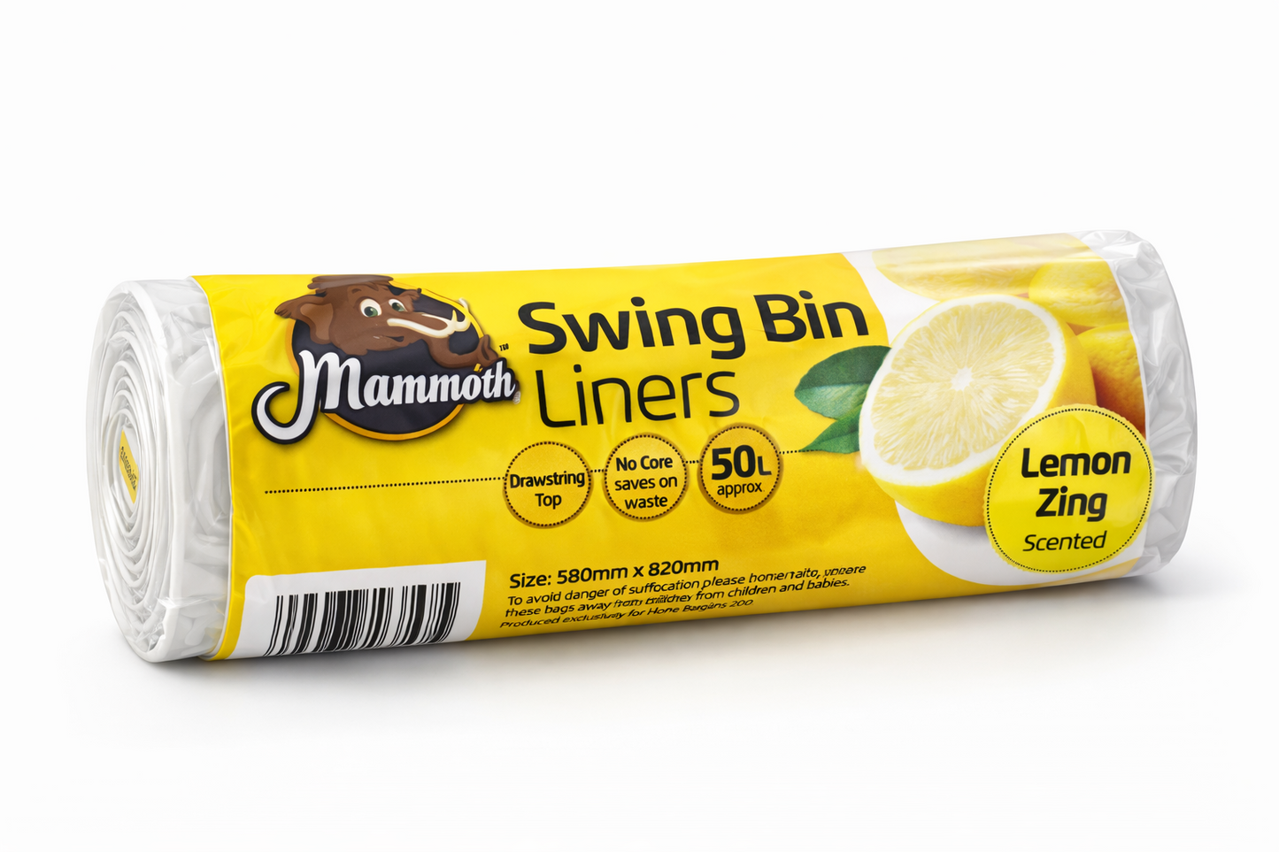 Mammoth Lemon Scented Bin Liners | 45 Bags Drawstring | 580 x 820mm | No Core
