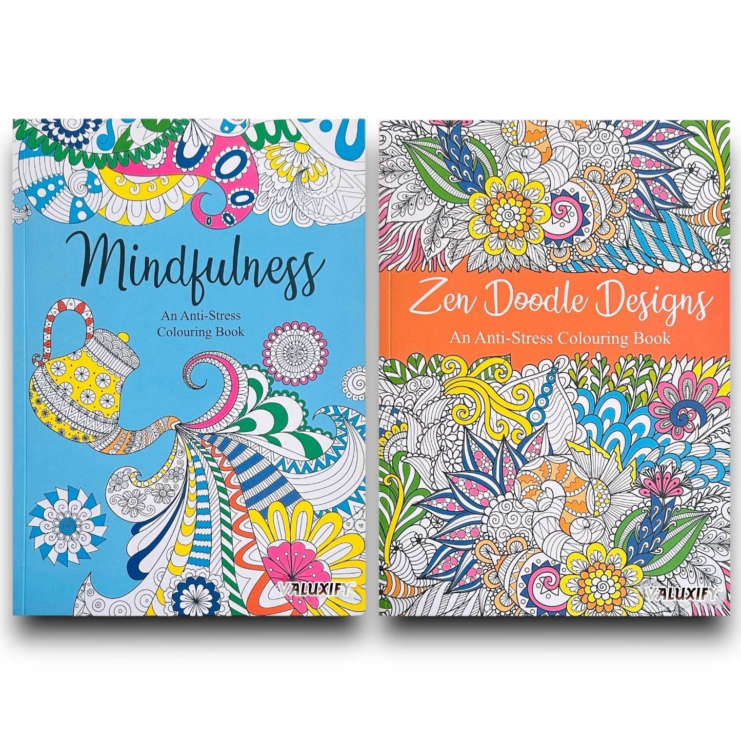 2x Adult Colouring Books Zen & Mindfulness Anti Stress Colour Therapy Mind Relax