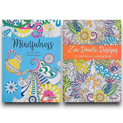 2x Adult Colouring Books Zen & Mindfulness Anti Stress Colour Therapy Mind Relax
