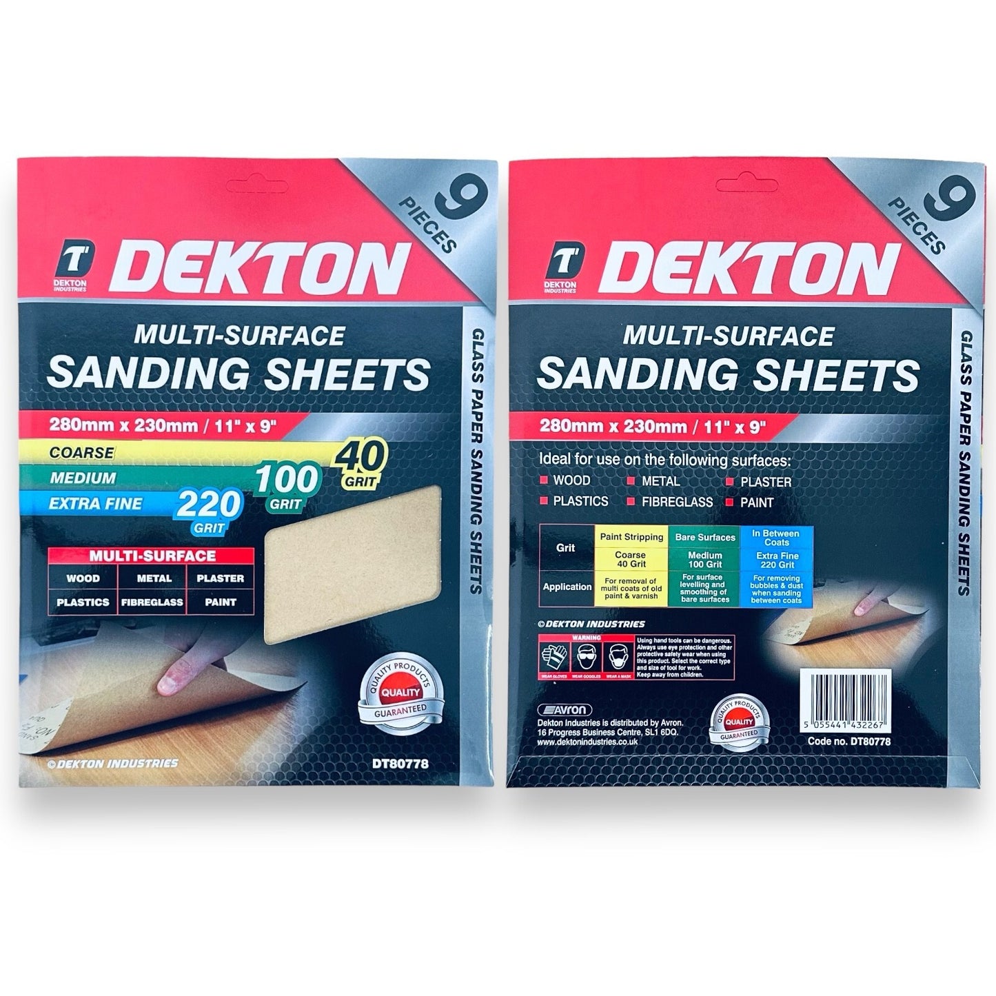 Assorted  Sanding Sheet Multi-Surface, 9 Sheets, 280mm x 230mm, 40, 100