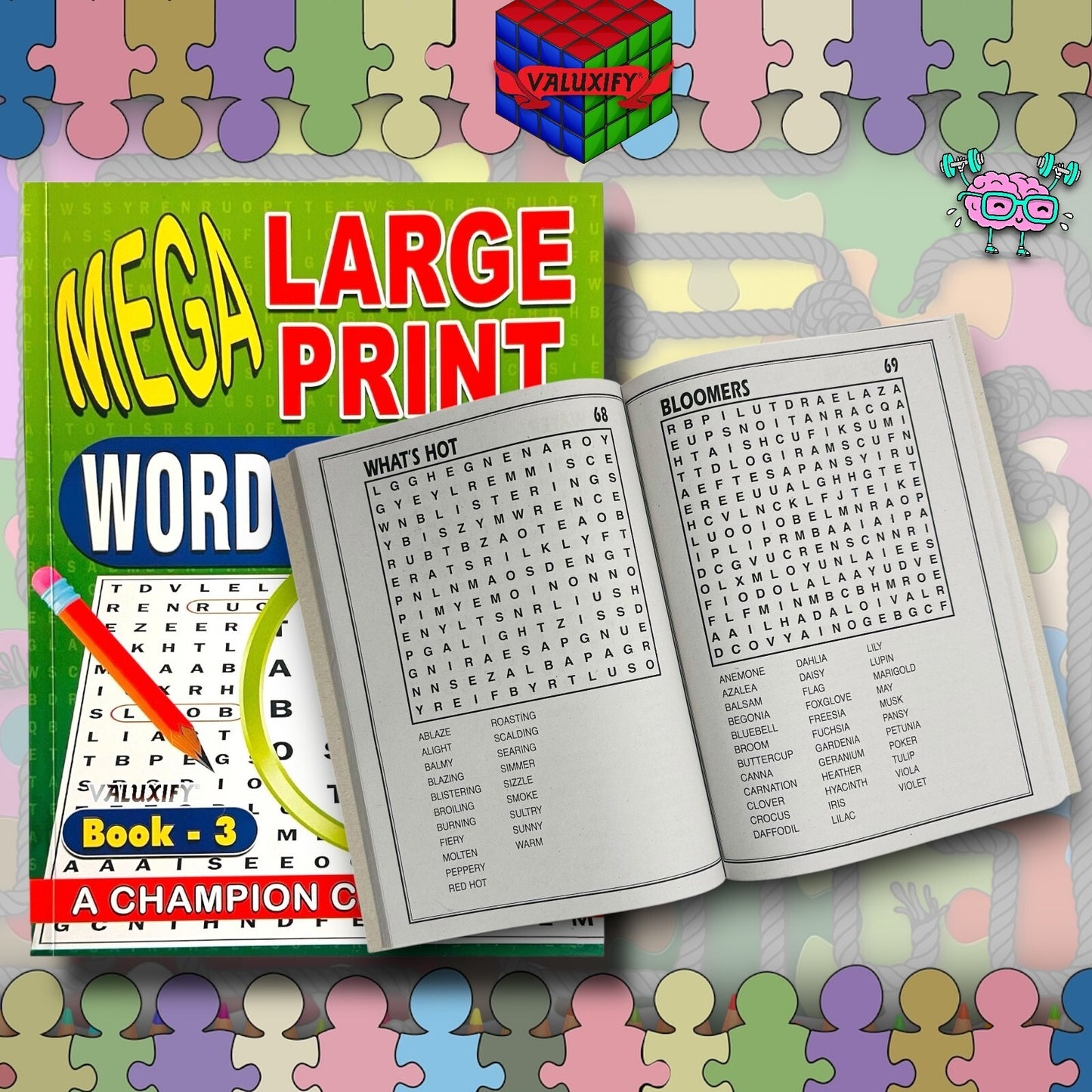 A4 Mega Puzzle Large Print Word Search Puzzle Book Books 120 BRAIN PUZZLES