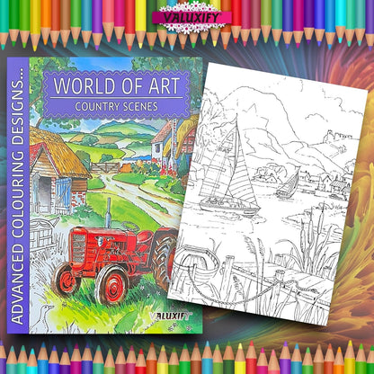 Colouring Book COUNTRY SCENES Advanced book Colour Therapy All Ages A4 size