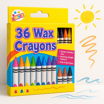 Art Box Wax Crayons - Pack Children Kids Party Colouring Soft Bright Colours