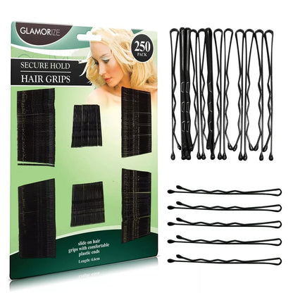 250pk Hair Grips Hairdressing Secure Black Bobby Pins Styling Clips Womens Hair