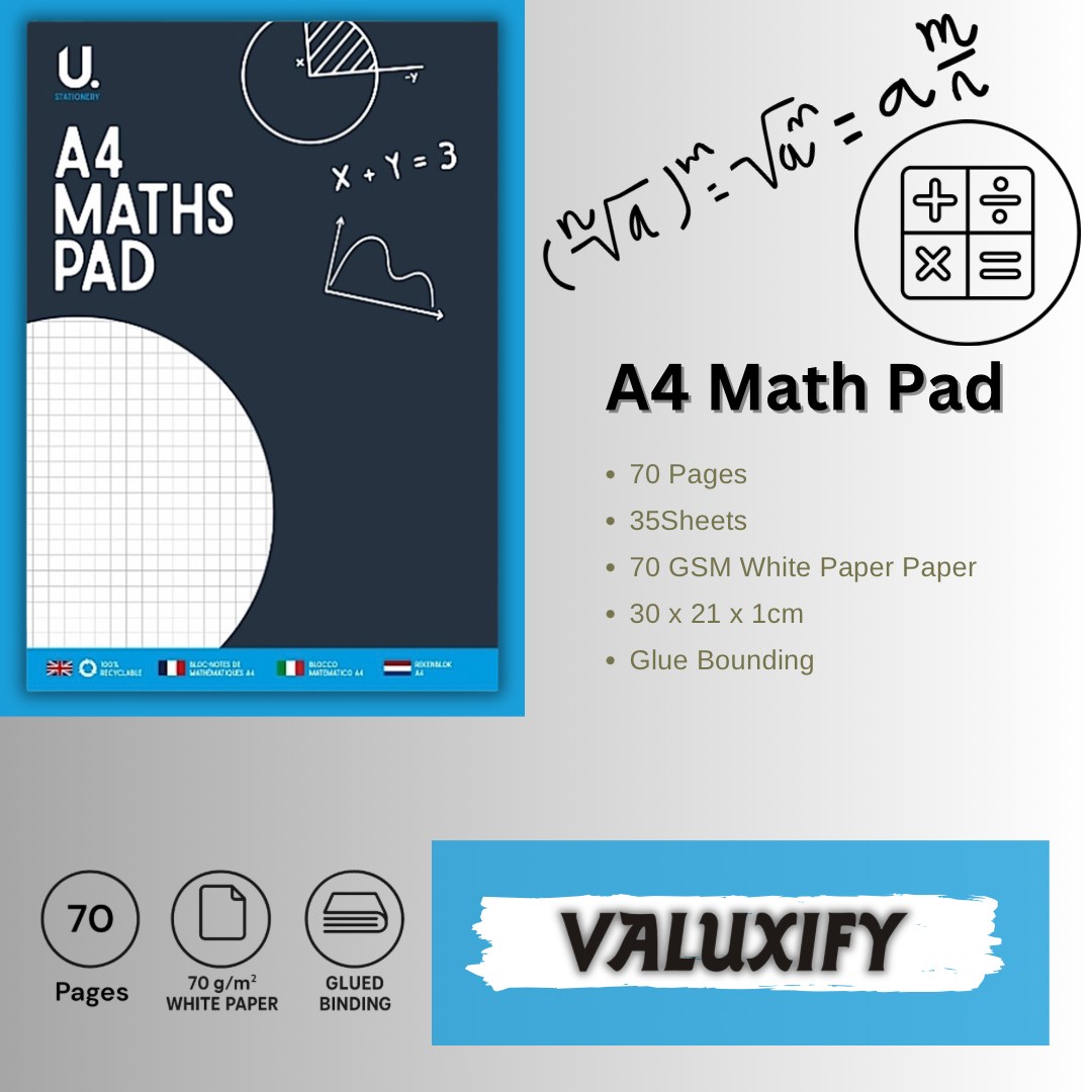 A4 Maths Pad 70 Pages 70gsm Graph Paper School College Notebook 1 2 3 6 Pack
