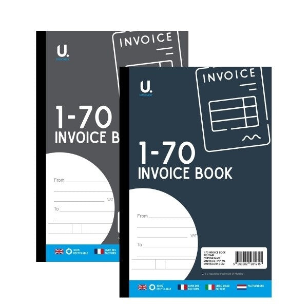 Invoice Book 1-70 - Duplicate Receipt Office Shop Sales Pad Numbered Single Book