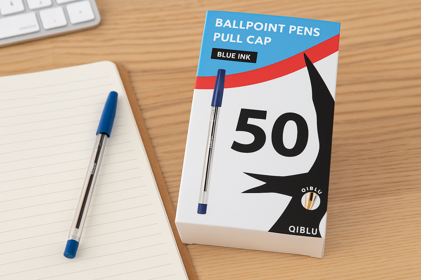 BLUE BALLPOINT PENS 1.0MM 50 MEDIUM TIP PENS PULL CAP OFFICE SCHOOL COLLEGE