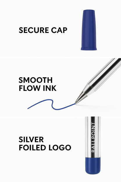 BLUE BALLPOINT PENS 1.0MM 50 MEDIUM TIP PENS PULL CAP OFFICE SCHOOL COLLEGE