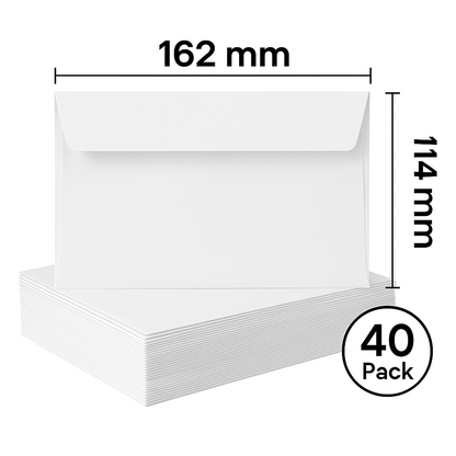 40 | C6 White Envelopes Peel And Seal Premium 70gsm Paper  | 162 x 114mm