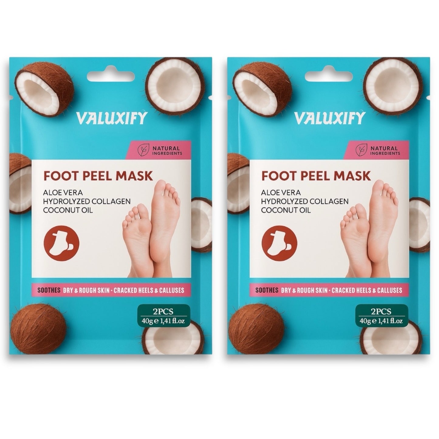 coconut foot peel mask 2 pack Valuxify exfoliating socks removes dead skin baby soft feet
