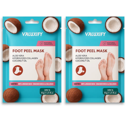 coconut foot peel mask 2 pack Valuxify exfoliating socks removes dead skin baby soft feet
