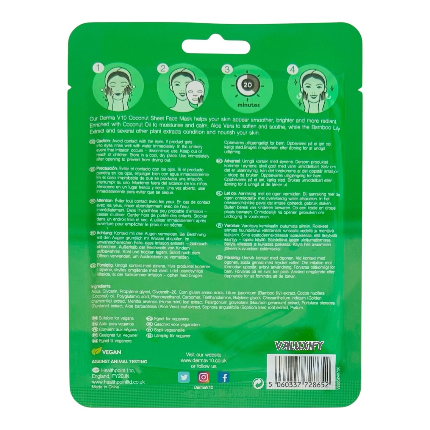 Derma v10 Moisturising Face Mask