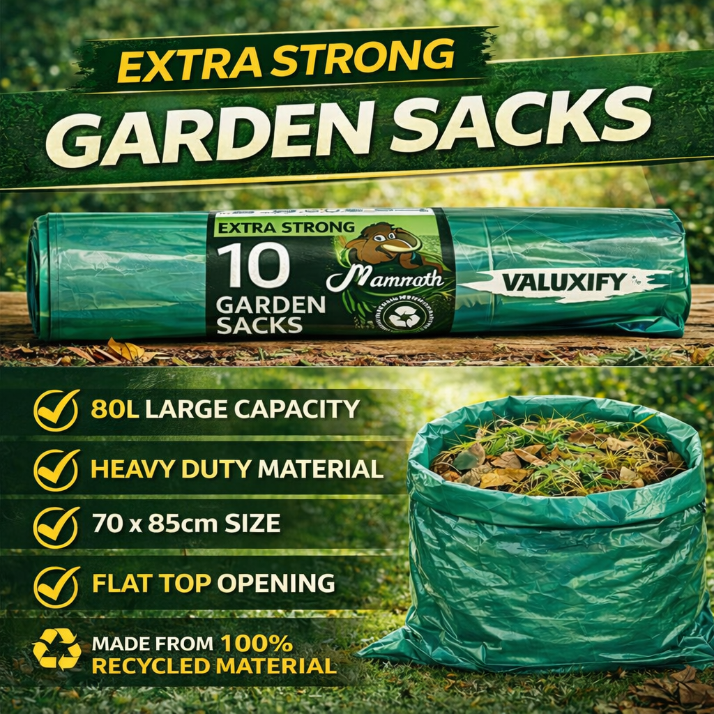30 GARDEN WASTE SACKS BAGS STRONG LARGE HEAVY DUTY GREEN  RUBBISH BIN BAGS 80L