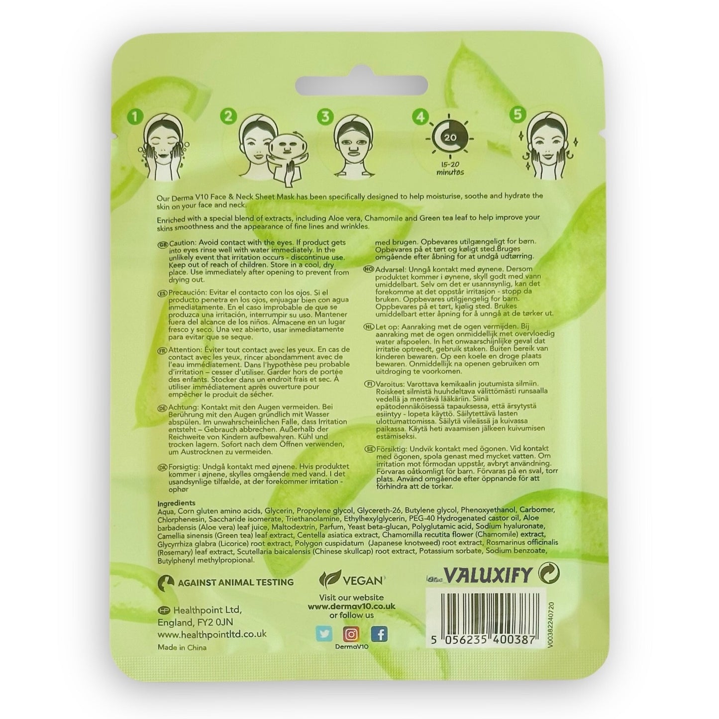Derma v10 Moisturising Face Mask