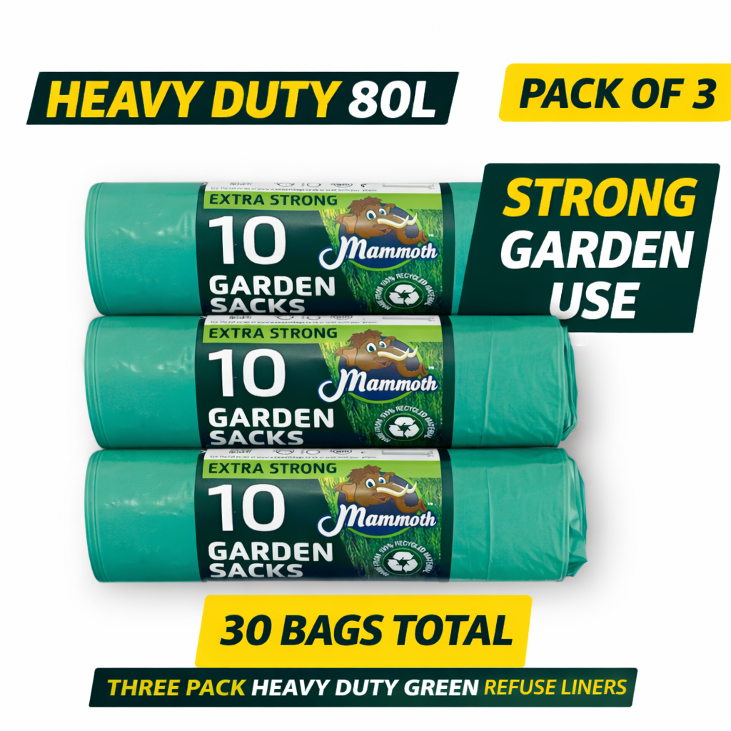 30 GARDEN WASTE SACKS BAGS STRONG LARGE HEAVY DUTY GREEN  RUBBISH BIN BAGS 80L