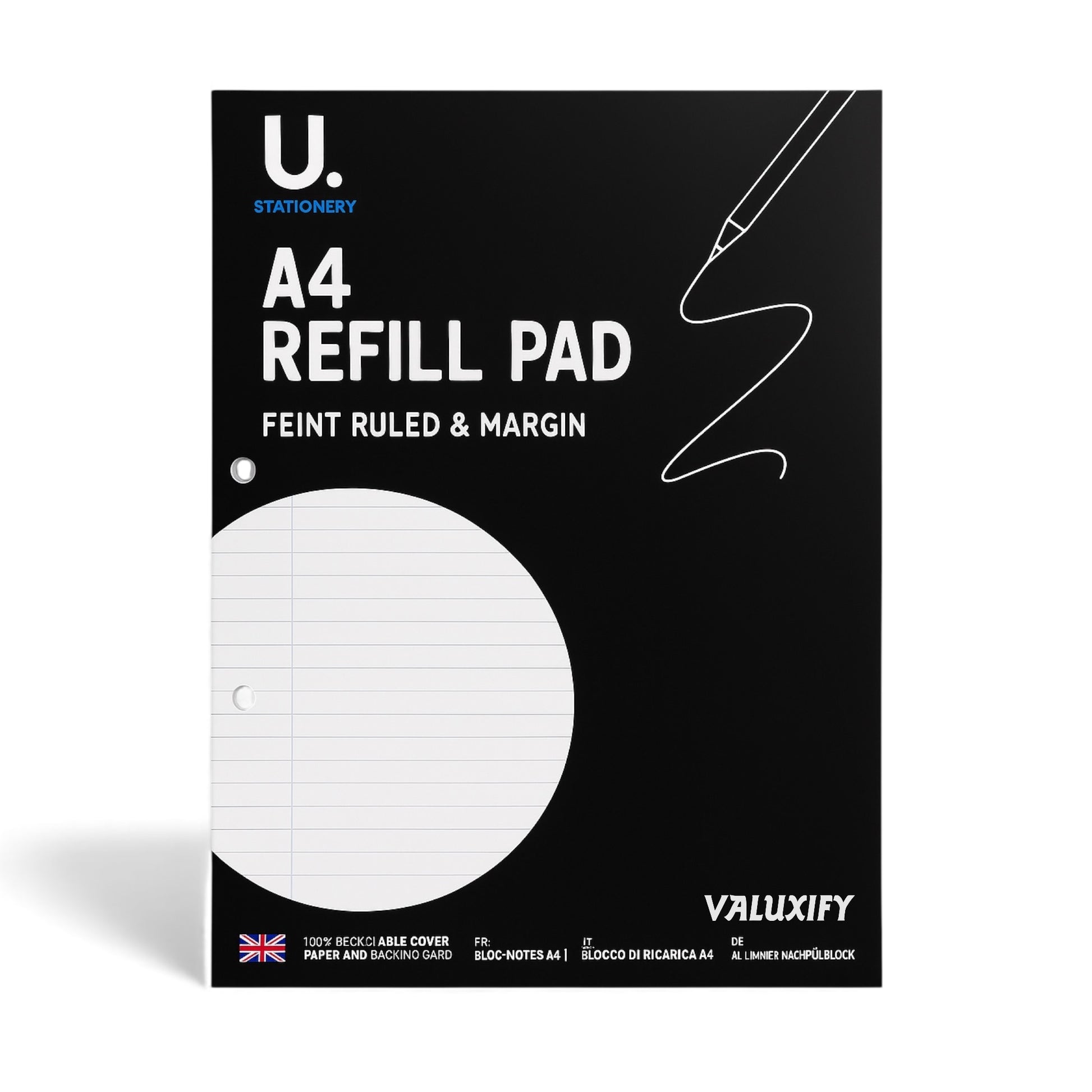 a4 ruled refill pad 130 pages 54gsm feint ruled with margin white writing paper
