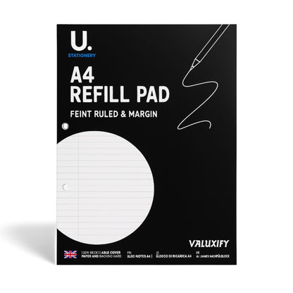 a4 ruled refill pad 130 pages 54gsm feint ruled with margin white writing paper
