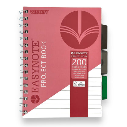 Easynotes A5 Project Notebook With 3 Divider Twin Wire  Durable Cover Study Book 200 Pages