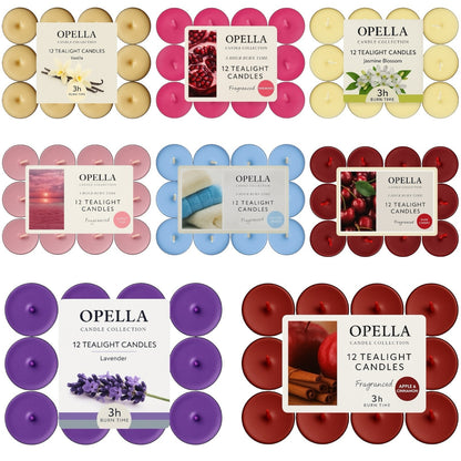 opella scented tea lights pack of 12 highly fragranced tealights assortment
