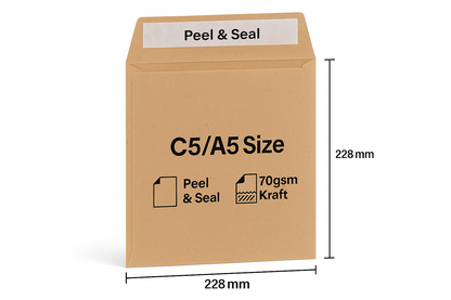 25 | C5 Manila Envelopes  Peel And Seal 70gsm Paper  228mm x 162mm