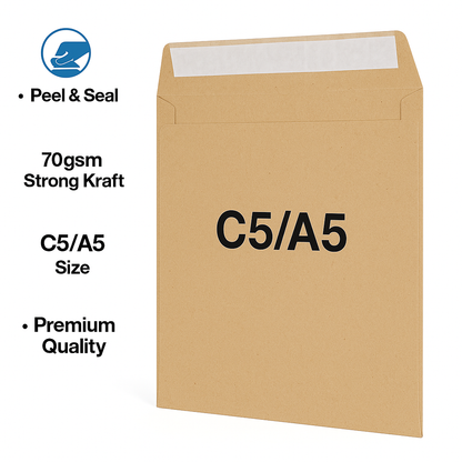 25 | C5 Manila Envelopes  Peel And Seal 70gsm Paper  228mm x 162mm