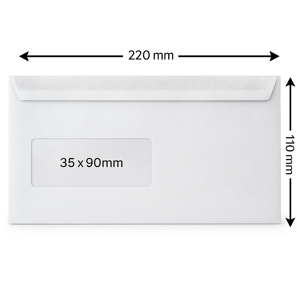30 | DL WHITE WINDOW ENVELOPES SELF SEAL 110 x 220mm