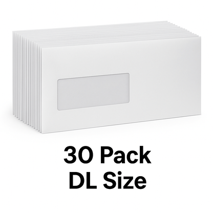 30 | DL WHITE WINDOW ENVELOPES SELF SEAL 110 x 220mm