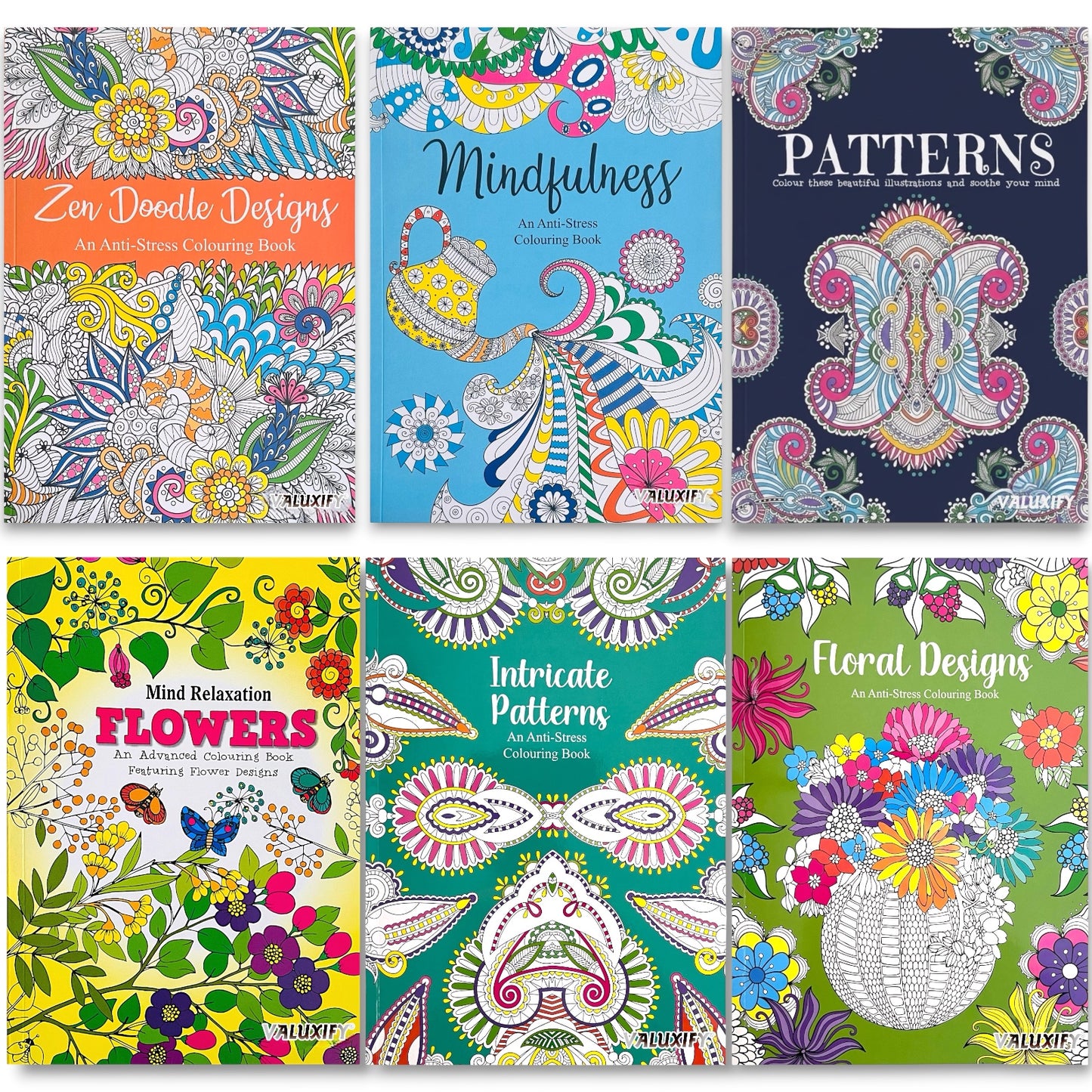 Adult Anti Stress Colouring Book Flowers Patterns Zen Doodle Mindfulness Floral